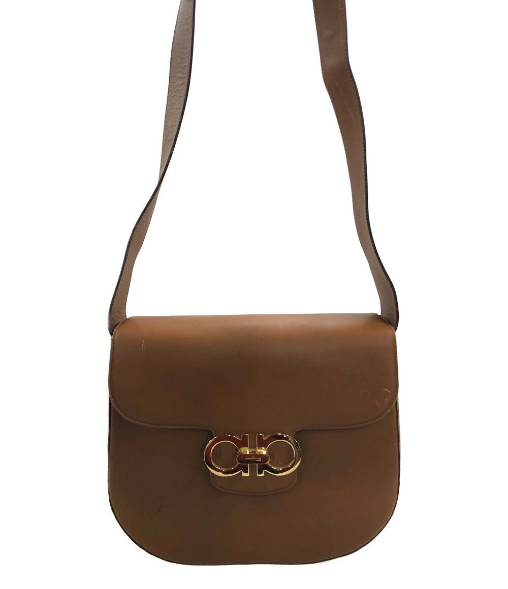 Salvatore Ferragamo Gancini Leather Flap Shoulder Bag Brown